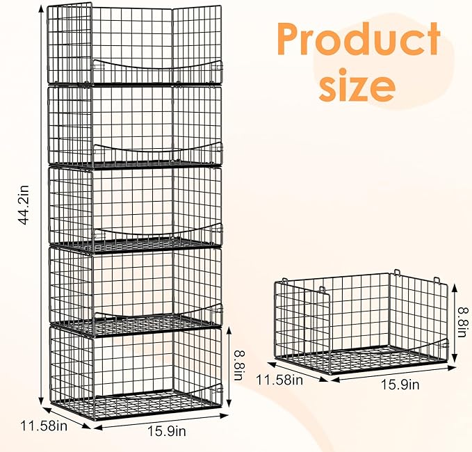 JKsmart 5-Tier Stackable Closet Organizers and Storage Shelves,Extend Clothing Closet Shelf Bins for Jeans Pants Sweaters - Wardrobe Cupboard Clothes Organizer System-Wider Mouth Design