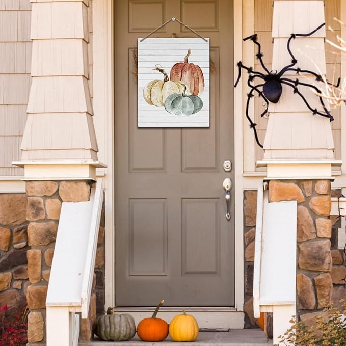 Pumpkin Sign Autumn Thanksgiving Fall Decor Rustic Wood Sign Wall Decor Funny Fall Quotes for Home Farmhouse Bedroom Bathroom Seasonal Harvest Decorative Wooden Wall Hanging Decor Plaque