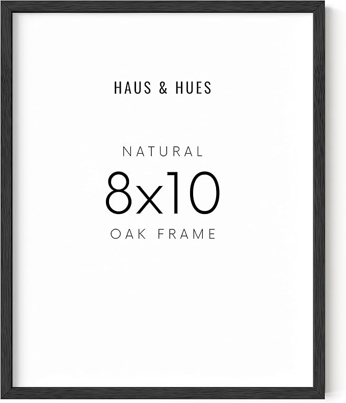 HAUS AND HUES Black Oak Wood 8x10 Picture Frame - Modern Wood Wall Art Display - Minimalist, Lightweight 8x10 Black Frame for Art Prints, Photos, Posters - Ready-to-Hang Vertically & Horizontally
