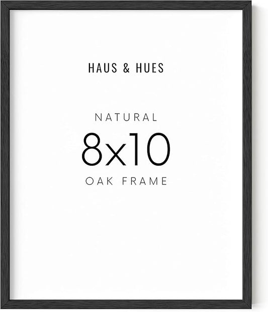 HAUS AND HUES Black Oak Wood 8x10 Picture Frame - Modern Wood Wall Art Display - Minimalist, Lightweight 8x10 Black Frame for Art Prints, Photos, Posters - Ready-to-Hang Vertically & Horizontally