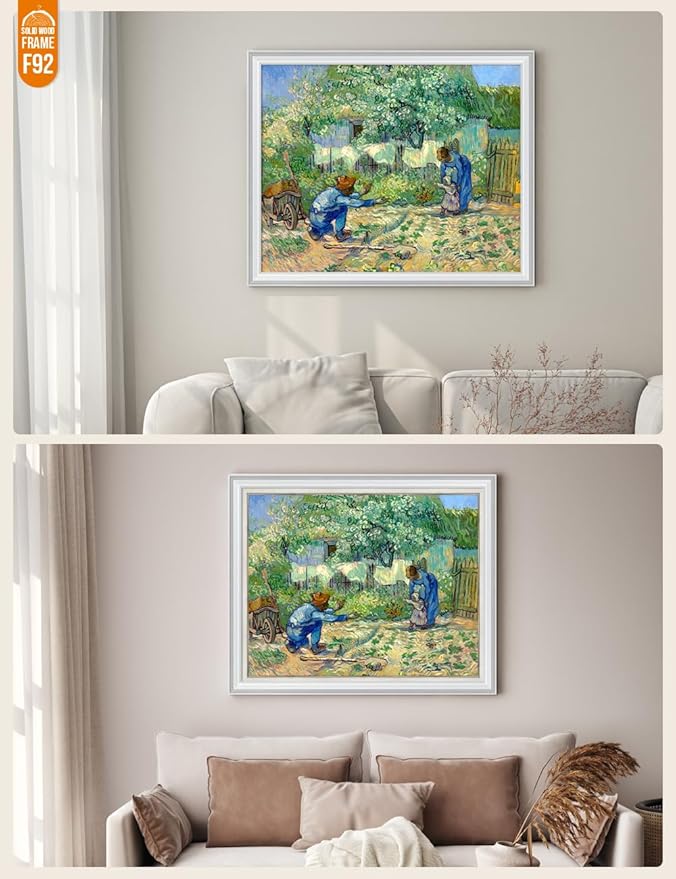 DECORARTS - First Steps, after Millet, Vincent Van Gogh Art Reproduction. Acid Free Cotton Canvas Giclee Print w/Bronze Frame&Mat for Wall Decor.