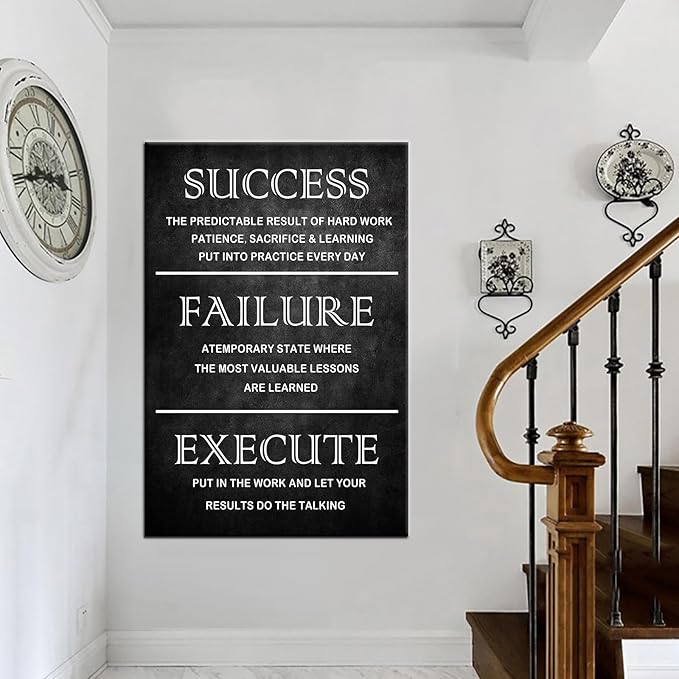 Inspirational Quote Canvas Wall Art Motivational Motto Painting Inspiring Entrepreneur Posters Prints Success Picture Artwork Decor Framed for Home Classroom Office Ready to Hang [24''W x 36''H]