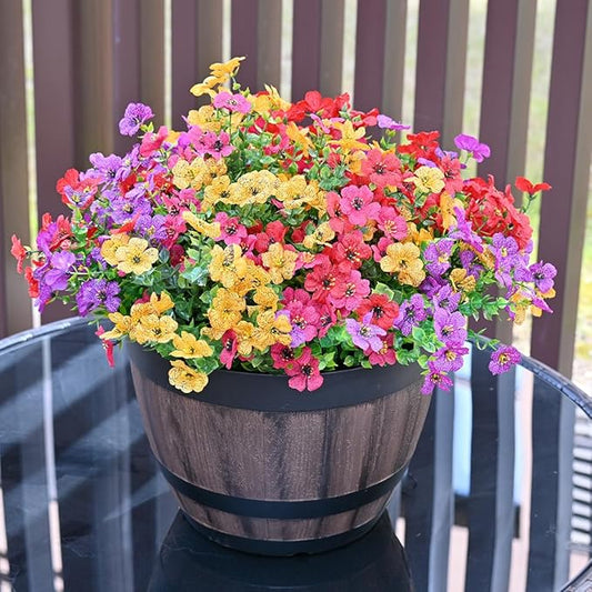 LADADA Artificial Flowers for Outdoor Indoor Garden Home Decoration， UV Resistant Realistic for Outside Porch Home Patio Garden Decoration (8 Bundles Mix)