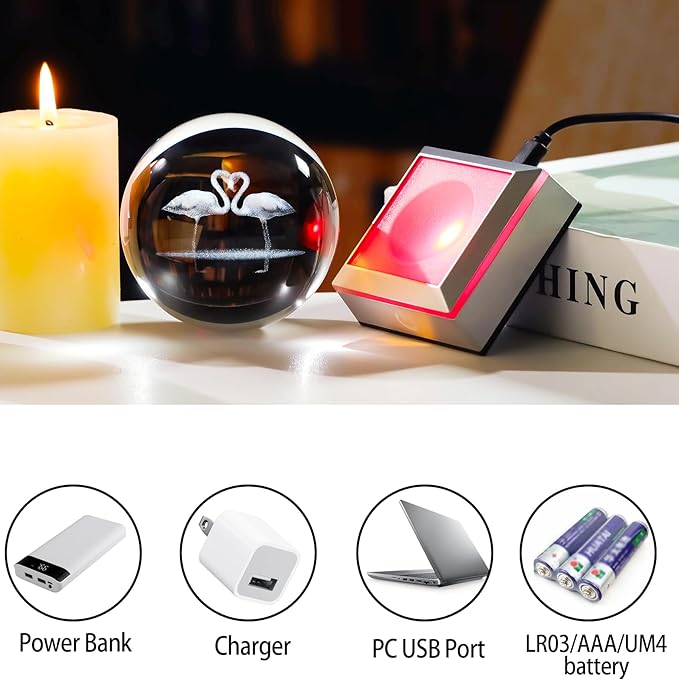 Ornalrist Flamingo Gifts for Women - 3D Crystal Ball 3.15'' with Multicolor Led Light Base - Flamingo Gifts for Kids, Girls - K9 Crystal Ball with LED Base Night Light Home Office Decor