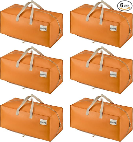 VENO 6 Pack Moving Bags w/Backpack Straps, Heavy Duty, Moving Boxes Alternative, Packing Supplies, Large Storage Totes for Dorm Room Essentials with Zipper (Seasonal Autumn Orange, 6 Pack)