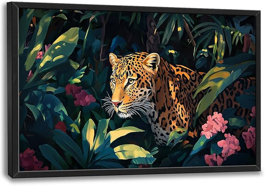 Olivine Jungle Cheetah Wall Art, Cheetah Pictures Wall Decor, Leopard Painting Nature Wildlife Canvas Prints, Framed Artwork for Dinning Room Bedroom Living Room Bathroom Office Home 36"x24"