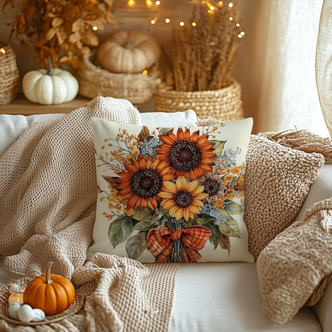 AACORS Fall Pillow Cover 20x20 Inch Sunflower Decor Floral Farmhouse Seasonal Pillow Case Decorations for Home Sofa Couch AA726-20