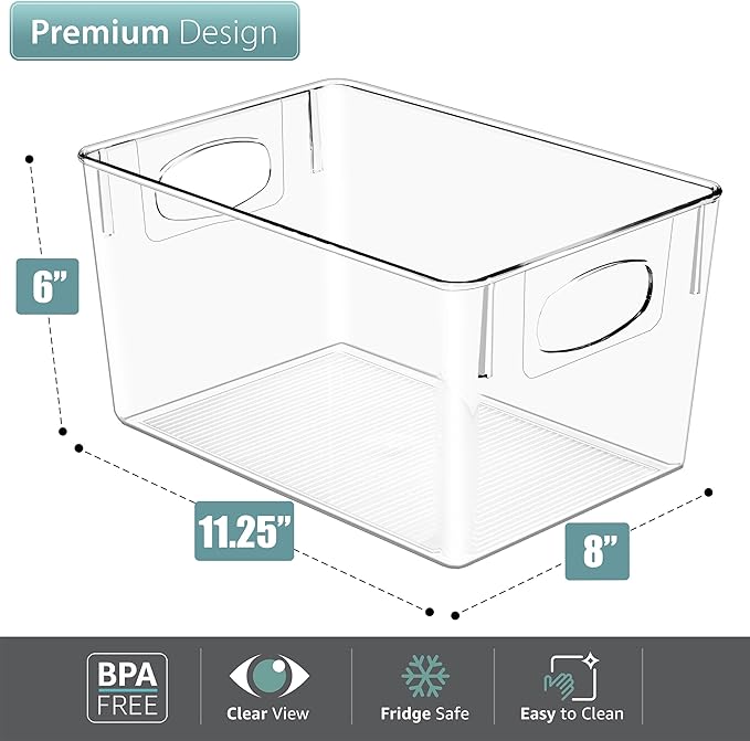 Sorbus Large Clear Plastic Storage Bins for Shelves, Clothes, with Handle - Clear Storage Bins, Drawer, Shelf, Closet, Pantry, Fridge, Freezer Organizer Bins, Closet Organizers and Storage (8 pack)