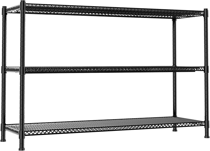 Heavy Duty Shelving, 47.6" H Garage Shelving Unit with Leveling Feet, 3-Tier Adjustable Garage Storage Shelves Metal Rack, Industrial Shelving for Warehaouse Storage, 60" W x 24" D x 47.6" H, Black