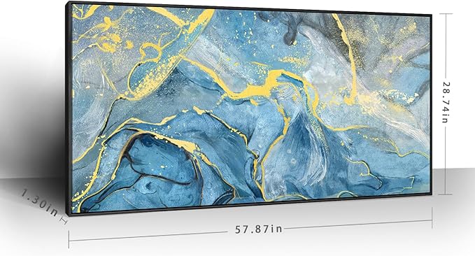 Large Black Framed Wall Art for Living Room Blue Abstract Seascape Canvas Print Modern Ocean Beach Theme Coastal Landscape Fluid Texture Painting Seaside Artwork Office Decor 30x60inch