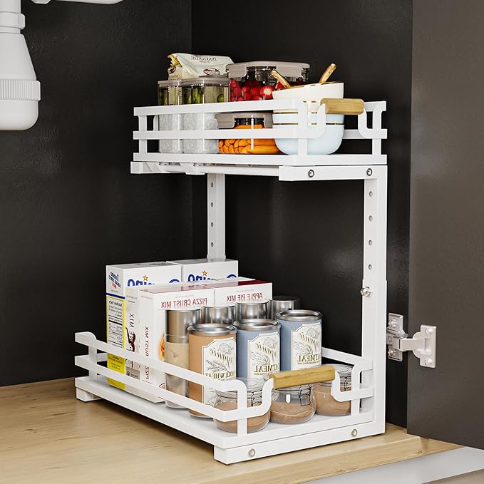 Under Sink Organizers and Storage, 2 Tier Slide Out Under Sink Organizers And Storage (1 Pack-white)