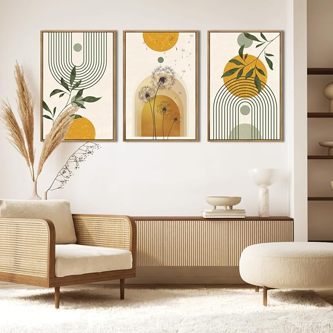 ANHUIB Boho Minimalist Canvas Wall Art 16x24 Inch Dandelion Plant Wall Decor Modern Geometric Artwork Abstract Line Botanical Painting Set if 3 for Living Room Bedroom Dining Room