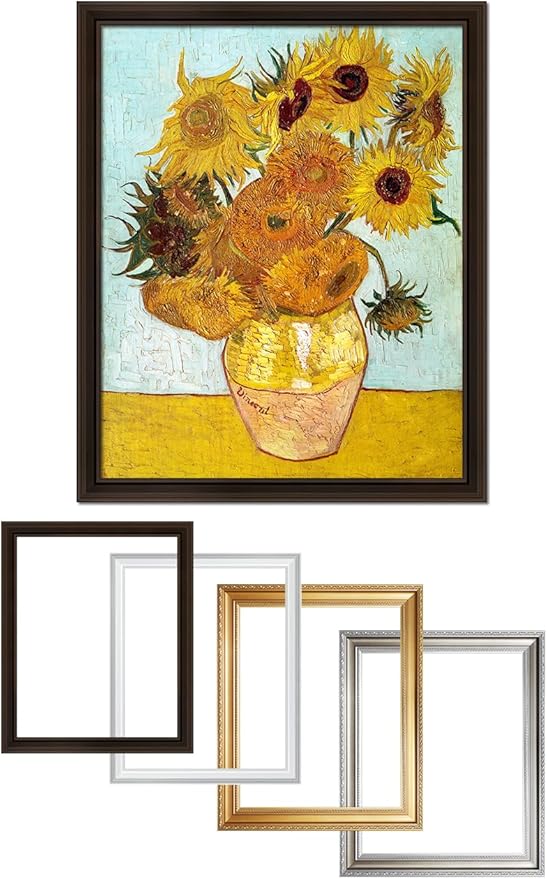 DECORARTS - Twelve Sunflowers, Vincent Van Gogh Art Reproduction. Acid Free Cotton Canvas Giclee Print w/Bronze Frame&Mat for Wall Decor.