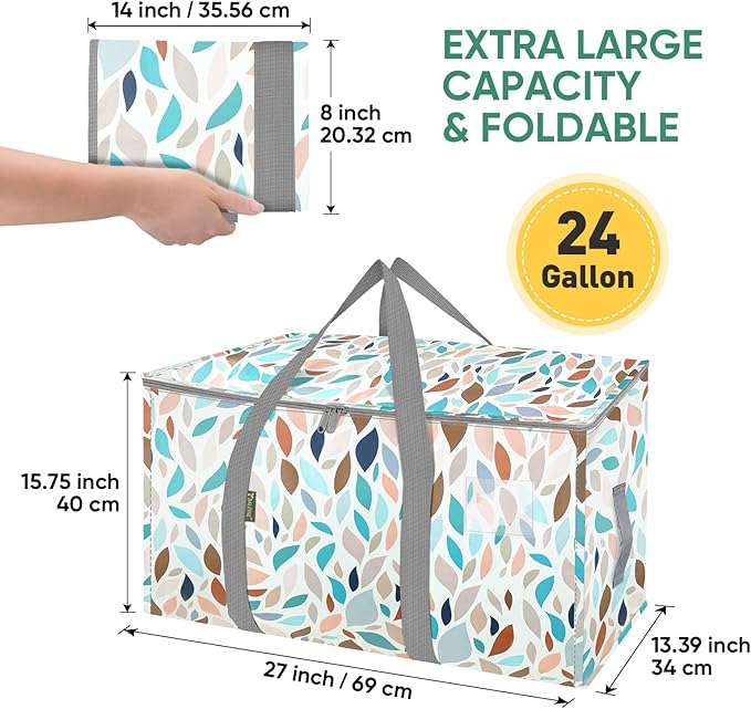 BALEINE 4-Pack Oversized Moving Bags with Reinforced Handles, Heavy-Duty Storage Tote for Clothes, Moving Supplies (Mosaic, 4-Pack)