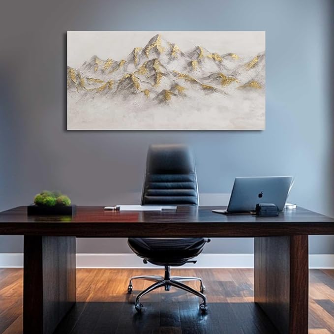SDYA Mountain Wall Paintings Textured Hanging Art Grey Canvas Poster 24"x48" Pictures for Office Wall Art for Dining Room Area