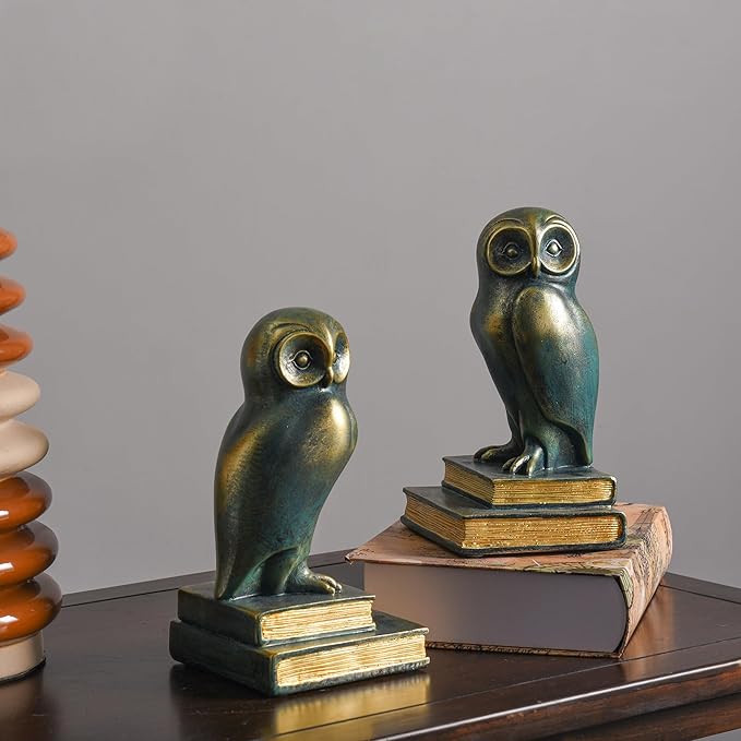 Book Ends for Shelves, Owl Decorative Bookends Bronze Bird Book Stopper Unique Kids Book Holders with Anti-Slip Base Luxurious Bookends for Kids Rooms Office Home Decor(Bronze)