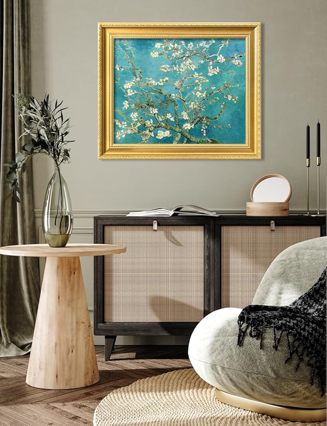 DECORARTS - Almond Blossom Tree by Vincent Van Gogh. Giclee Print on Acid-Free Canvas in Gold Solid Wood Frame. Picture Size: 20x16, Total Size: 24.75x20.75, Made in USA