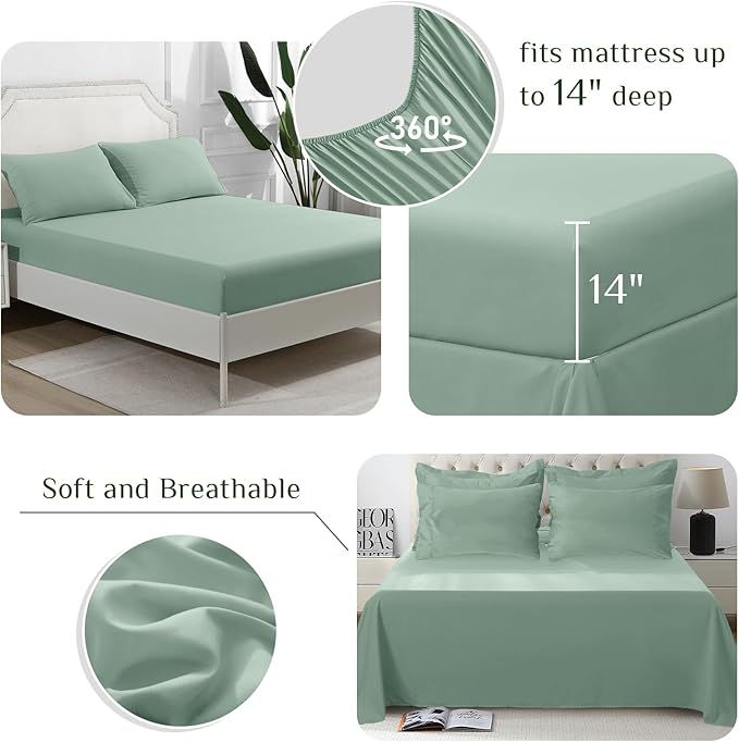 JOLLYVOGUE Full Comforter Set, Ultra-Soft Bed in a Bag Full Size 7 Pieces, Oeko-TEX Certified Bedding Set with Down Alternative Comforter, Sheets, Pillowcases & Shams, Sage Green