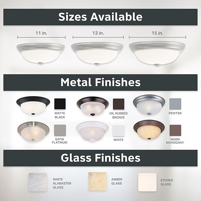 DESIGNERS FOUNTAIN Reedley 2-Lights Flush Mount Ceiling Light, 13 Inch Lighting Fixture for Kitchen, Bedroom, Bathroom, and Hallway, Pewter/White with Etched Glass, 1257M-PW-W