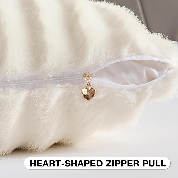 FUTEI Cream White Decorative Throw Pillow Covers 16x16 Inch Set of 2,Soft Fluffy Faux Mink Fur Dyeing Striped Textured Cushion Case,Modern Home Decor for Couch Bed Living Room