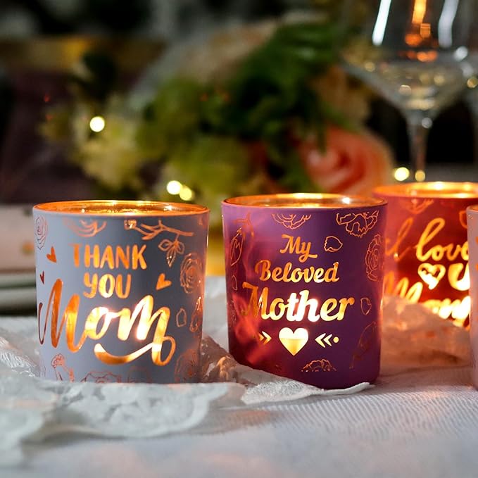 SHMILMH Thanksgiving Glass Candle Holders Set of 4, Fall Votive Tealight Holder, Jar for Making Candle, Autumn Thanksgiving Table Centerpiece Decor