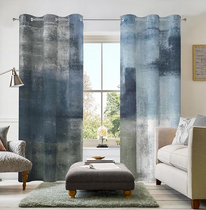 Asuexpect Dusty Blue Abstract Curtains 2 Panels Set Navy Grey Geometric Curtain Modern Chic Window Treatments Decorative for Farmhouse Living Room Bedroom Window 50% Darkening Curtain 42x84 Inch