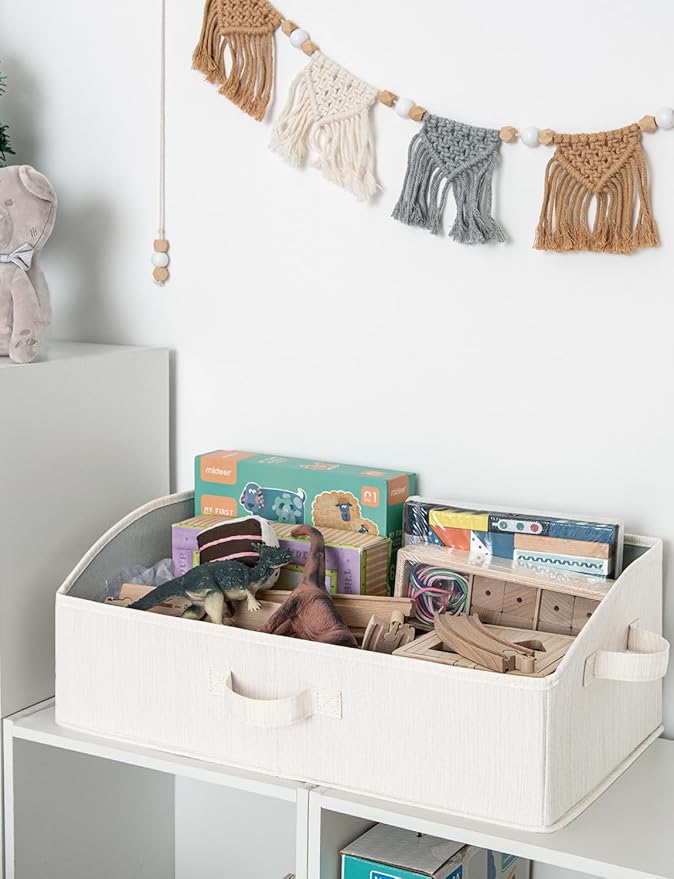 StorageWorks Closet Storage Bins, Trapezoid Organizer Box for Shelves, Fabric Clothes Bin, Foldable Organizing Baskets with Handles, Large, Mixing of Beige, White & Ivory, 3-Pack