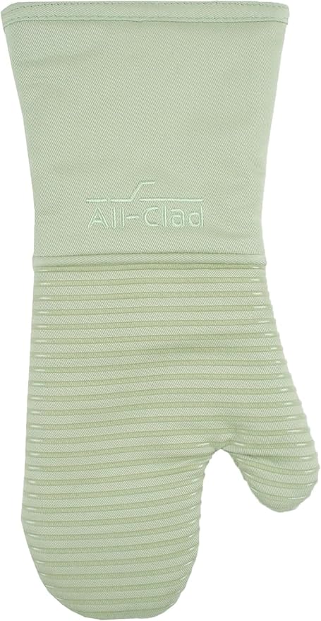 Extra Long Silicone Oven Mitts Heat Resistant 500 Degrees, 1 Pack, 14"x7" Fennel, All-Clad Kitchen Textiles