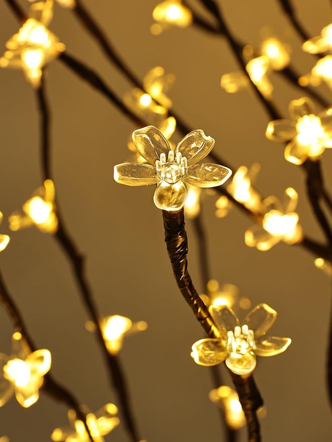 Lomotech Lighted Cherry Blossom Tree - 4Ft 6Ft 7Ft, Set of 3, Color Changing Artificial Tree with 11 Modes Timer for Indoor Outdoor Party Holiday Christmas Decorations(Warm White to Multicolor)