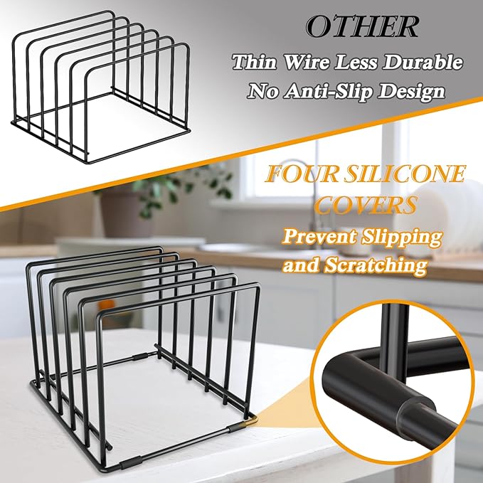 5-Tier Dish Rack & Cutting Board Organizer – 5-Tier Metal Rack for Cutting Boards, Bakeware, Trays – Space-Saving Kitchen Storage, Rust-Resistant Dish Organizer for Cabinets, Countertops & Pantry