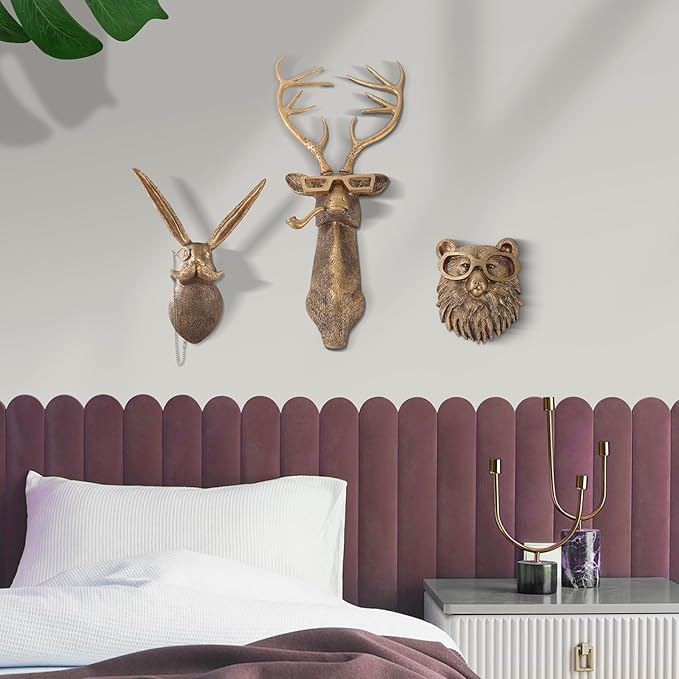 UITWMKTG Gold Animal Head Wall Decor Wall Sculpture Home Decor Statue for Living Room Office Bedroom Modern Decor for Men Women Fox