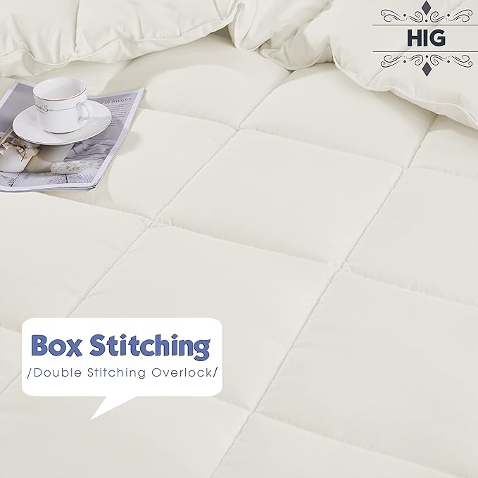 HIG 3pc Down Alternative Comforter Set - All Season Reversible Comforter with Two Shams - Quilted Duvet Insert with Corner Tabs - Box Stitched - Super Soft, Fluffy (King/Cal King, Ivory)