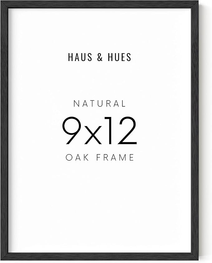 HAUS AND HUES 9x12 Picture Frame - 9x12 Frame Black Picture Frames, Black Poster Frame 9x12, Wood Frames 9 X 12 Picture Frame, 12x9 Picture Frame Black Frames, Wood Picture Frames (Black Oak Frame)