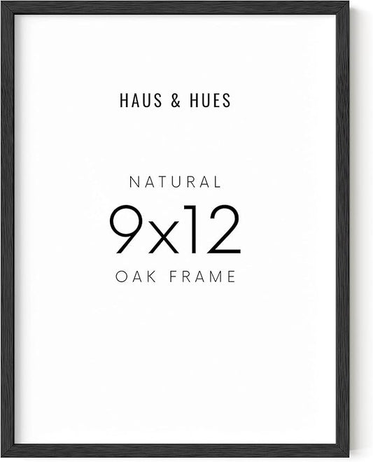 HAUS AND HUES 9x12 Picture Frame - 9x12 Frame Black Picture Frames, Black Poster Frame 9x12, Wood Frames 9 X 12 Picture Frame, 12x9 Picture Frame Black Frames, Wood Picture Frames (Black Oak Frame)