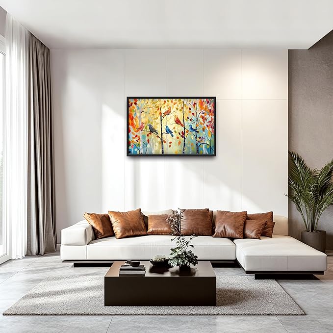 Extra Large Framed Abstract Bird Forest Wall Art,Colorful Birds Birch Tree Wall Decor Pictures for Living Room,Canvas Print Painting Modern Artwork Bedroom Office Bathroom Home Decor 36L x 24W