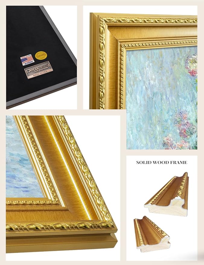 DECORARTS - Claude Monet Chrysanthemums 1882 Giclee Print with Gold Solid Wood Frame, Impressionist Large Framed Wall Art, Ready to Hang, Framed Size 28.75x34.75, Made in USA