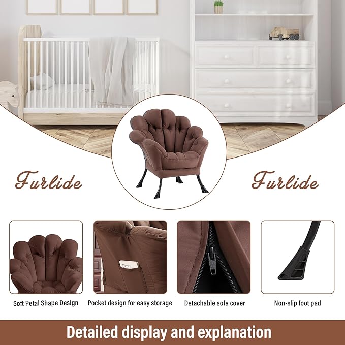 Lazy Chair, Modern Floral Reading Chair with Folding Footrest, Lounge Accent Chair, Comfortable Oversized Armchairs for Bedroom, Living Room, Courtyard, Dark Brown