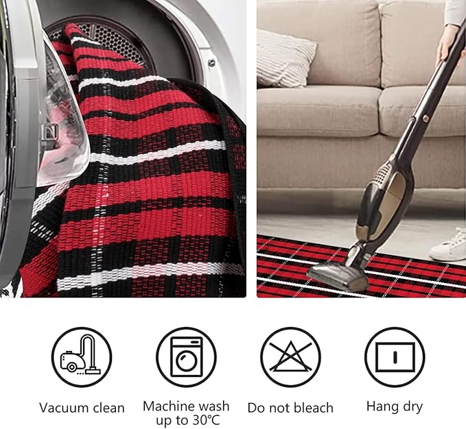 Christmas Front Door Mat Outdoor 2'X4.3', Red Buffalo Plaid Porch Rug Machine Washable Kitchen Rug Entryway Carpet Layered Door Mats Indoor/Outdoor Cotton Area Rug Runner for Bedroom