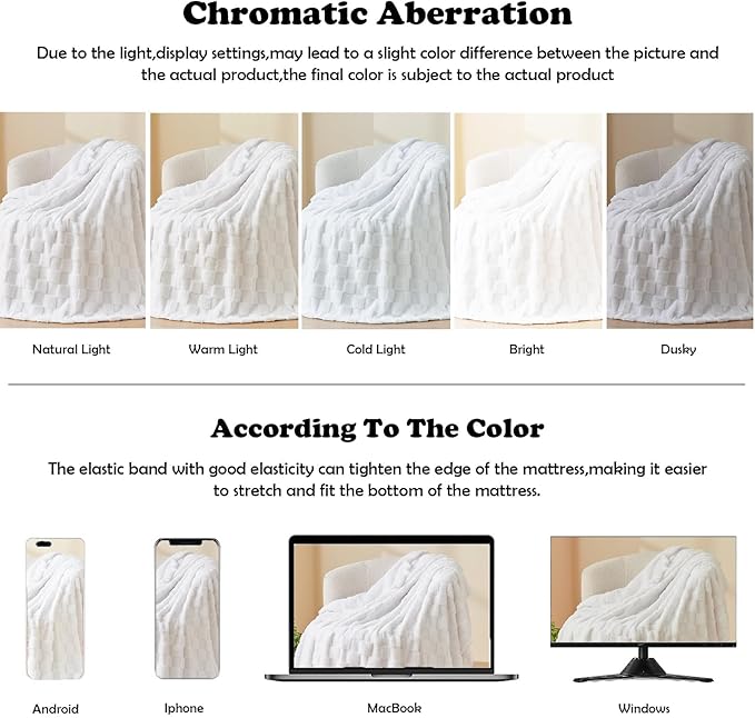 NEWCOSPLAY Super Soft Twin Blanket White Premium Silky Flannel Fleece 3D Checkered Lightweight Bed Blanket All Season Use (White Checkered, Twin(60"x80"))