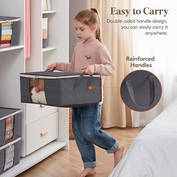 Lifewit 8 Pack Clothes Storage Bag, Foldable Storage Bin Closet Organizer with Reinforced Handle, Sturdy Fabric Blanket Storage with Clear Window, Storage Containers for Clothing, Bedding, Gray