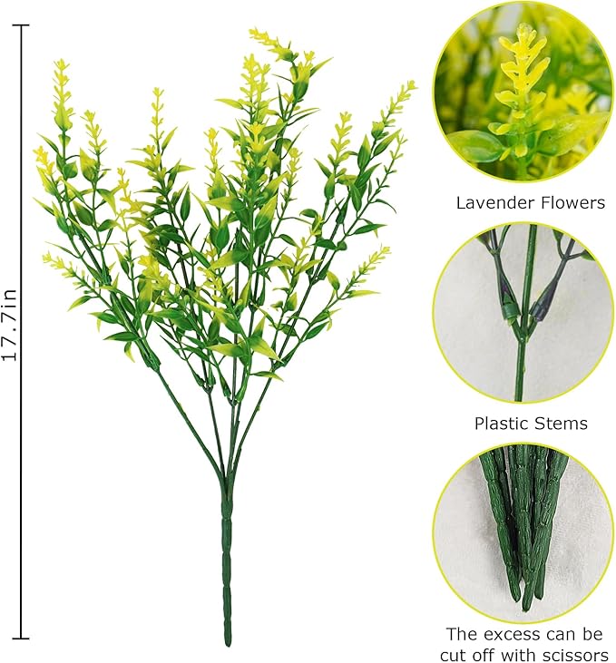 Krissing 80 Bundles Outdoor Lavender Flowers UV Resistant Artificial Flowers for Outdoor Fake Lavender Plastic Purple Plants for Outside Garden Patio Planters Window Box Porch Summer Decor (Yellow)