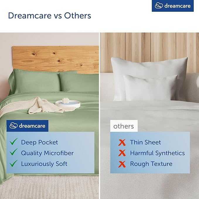DREAMCARE Queen Sheet Set – 6 pcs Cooling Bed Sheets – up to 15” Deep Sheets Queen Size Bed Set – 2500 Supreme Collection – Extra Soft 100% Brushed Microfiber Hotel Luxury with Side Pocket –Sage Green