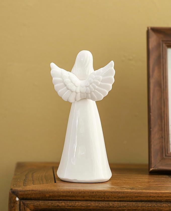 ADAVAS.Y&G Lighted Angel Figurine with Flowers – Ceramic Angel Night Light – LED Memorial Angel Statue – Christian Gift for Women, Mom, Grandma, Sympathy or Mother’s Day