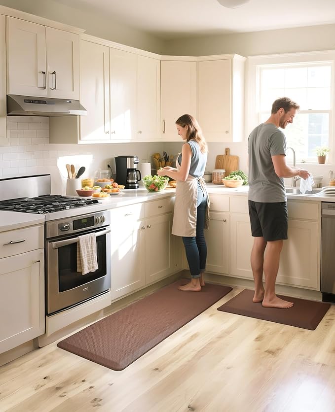 Ophanie Kitchen Mats for Floor, 3/4 Inch Thick Kitchen Rugs, 24 x 70 Anti Fatigue Standing Cushioned Mat, Waterproof,Comfort Ergonomic Mat for Office, Home, Sink, Brown Non-Slip Bottom