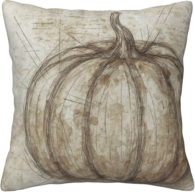 Fall Pumpkin Pillow Covers 18x18 Set of 4, Linen Autumn Outdoor Thanksgiving Harvest Maple Fallen Leaves Rustic Farmhouse Decorations for Sofa Couch