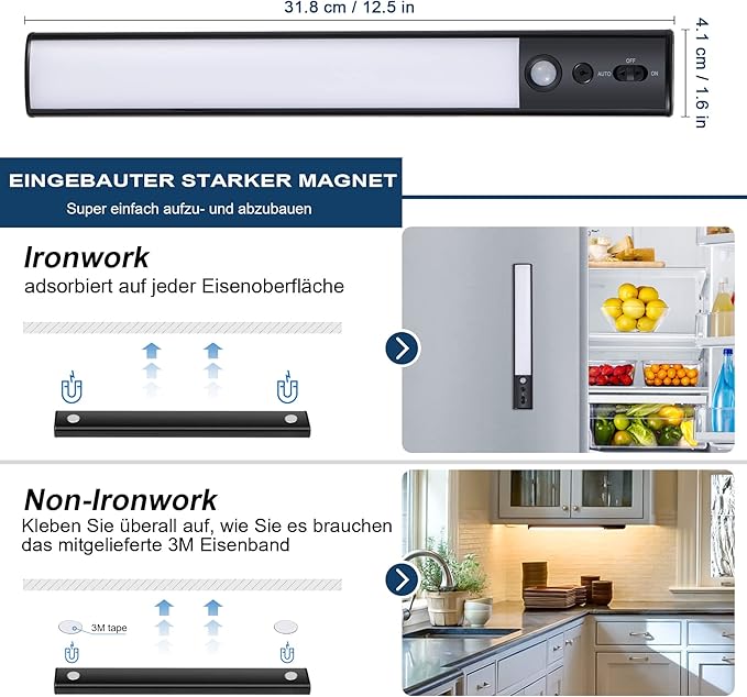 YELKO Motion Sen SOR Under Cabinet Light, 100LEDs 4200mAh Rechargeable Battery Closet Lights, Wireless Dimmable Motion Activated Night Lights for Kitchen Wardrobe Cupboard Stairs Hallway(1Pack)