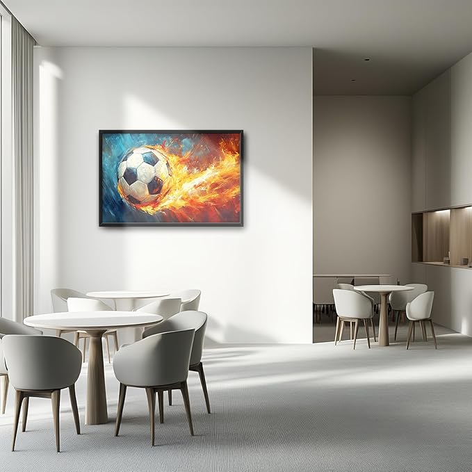 Olivine Sports Wall Art, Soccer Wall Decor, Abstract Football Canvas Prints Painting, Framed Artwork for Bathroom Bedroom Living Room Office Home Gym Decoration 36"x24"