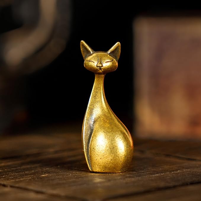 CHOVY Retro Handcrafted Elegant Cat Statue - 100% Solid Brass Desk Sleek Peek-a-Boo Feline in Regal Pose | Vintage Style Collectible Art Piece for Home, Unique Gift for Cat Lovers & Art Collectors