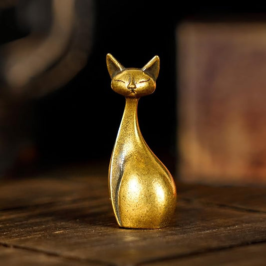 CHOVY Retro Handcrafted Elegant Cat Statue - 100% Solid Brass Desk Sleek Peek-a-Boo Feline in Regal Pose | Vintage Style Collectible Art Piece for Home, Unique Gift for Cat Lovers & Art Collectors