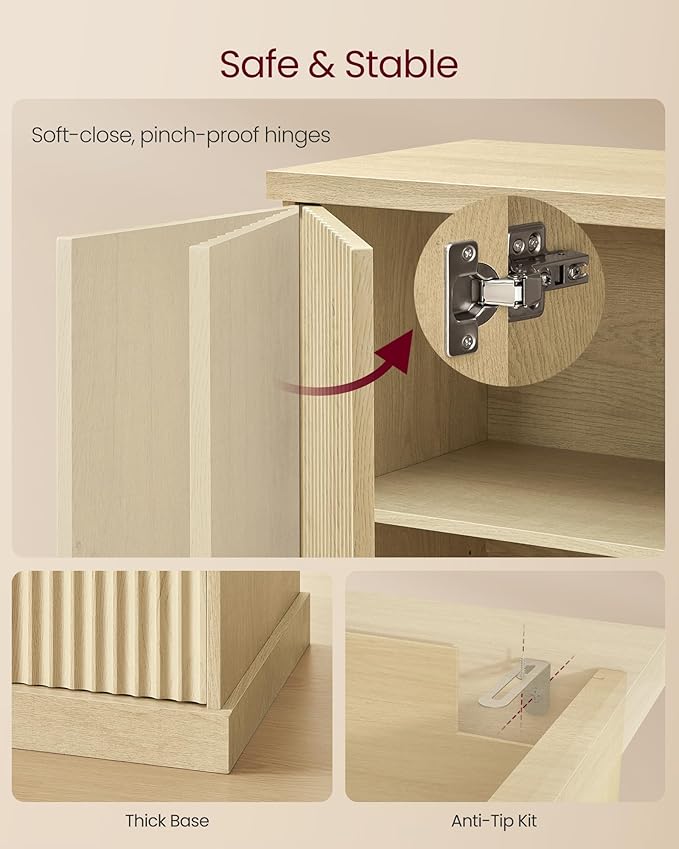 VASAGLE MAXE Collection - Transitional Buffet Cabinet, Console Cabinet, Sideboard with Adjustable Shelves, Fluted Doors, Buffet Table, Kitchen Pantry, Oak Beige UBBK382Y01S